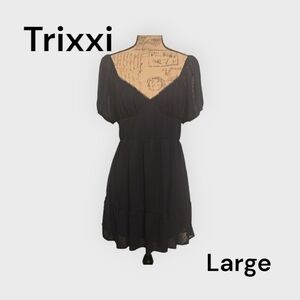 Trixxi Clip-Dot Short-Sleeve Woven Fit & Flare Dress NWOT Large